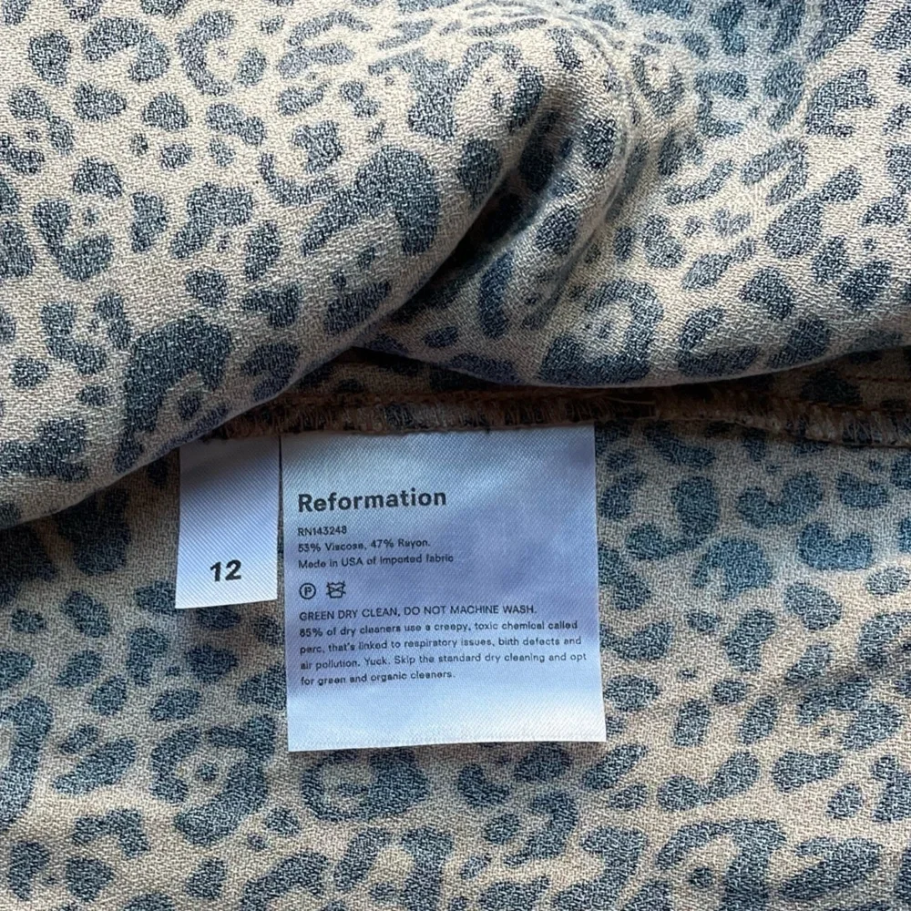 Reformation Animal Print Dress 3/4 Sleeve W/Ties Front Slit SZ 12 fits like a 10 - Picture 15 of 16